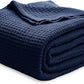 Bedsure 100% Cotton Blanket Queen Size for Bed - Breathable and Soft, Waffle Weave Blanket for Summer, Thick Cozy Fall Blankets for Women Gift, Pageant Blue, 90x90 Inches