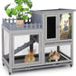COZIWOW Double Layers Durable 38In Rabbit Hutch Indoor on Wheels, Small Animal Houses Habitat, Rolling Large Bunny Cage Outdoor with Removable Tray, Ramp, Two Story Bunny Cage（Grey with Pattern）