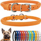 CollarDirect Rolled Leather Dog Collar, Soft Padded Round Puppy Collar, Handmade Genuine Leather Collar Dog Small Large Cat Collars 13 Colors (6-7 Inch, Orange Textured)