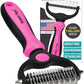 Maxpower Planet Hair Brush - Double Sided Shedding, Dematting Undercoat Rake for Dogs, Cats - Extra Wide Dog Grooming Brush, Pink