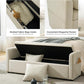 HULALA HOME Modern Storage Ottoman Bench with Throw Pillows, 59" Extra Long End of Bed Bench with Storage Pocket, Comfy Upholstered Footstool for Bedroom Entryway Living Room, Ivory