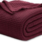 Bedsure 100% Cotton Blanket Queen Size for Bed - Breathable and Soft, Waffle Weave Blanket for Summer, Thick Cozy Fall Blankets for Women Gift, Red, 90x90 Inches