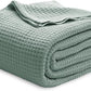 Bedsure 100% Cotton Blanket Queen Size for Bed - Breathable and Soft, Waffle Weave Blanket for Summer, Thick Cozy Fall Blankets for Women Gift, Sage Green, 90x90 Inches