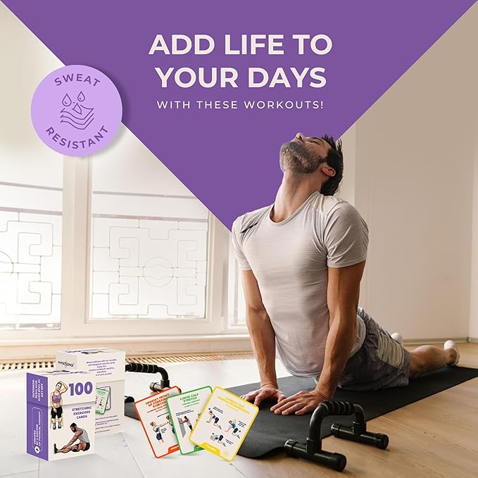 100 Stretching Exercise Flash Cards – Physical Therapy Stretches for Common Conditions (Plantar Fasciitis, Achilles Tendonitis, Sciatica, Back & Hip Pain) – Yoga, Pilates & Everyday Mobility