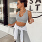 QINSEN Workout Outfits for Women 2 Piece Ribbed Seamless Crop Tank High Waist Yoga Leggings Sets