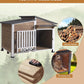 GUTINNEEN Dog House Outdoor with Anti-Chewing Metal Frame, Wooden Dog Kennel with 360° Rotating Feeding Bowl, Weatherproof Roof, for Indoor & Outdoor Use - Brown
