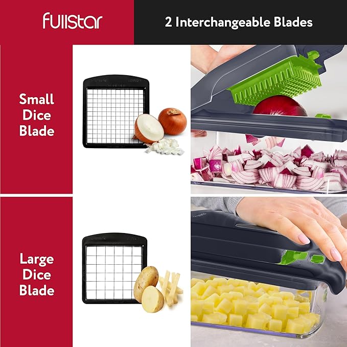 Fullstar The Original Pro Chopper - Vegetable Chopper and Spiralizer, Food Chopper with Container, Fruit Slicer, Kitchen Gadgets & Accessories, Home Essentials (2 in 1, Gray/Green)