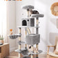 Feandrea Cat Tree, 66.1-Inch Large Cat Tower with 13 Scratching Posts, 2 Perches, 2 Caves, Basket, Hammock, Pompoms, Multi-Level Plush Cat Condo for Indoor Cats, Light Gray UPCT165W01