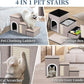 Dog Steps for Bed and Couch, 17”H Foldable Dog Stairs for Small Older Dogs Cats, Adjustable Pet Cat Stairs Ramps with Storage with Condo, Scratcher, Hold Up to 180LBS, Pet Cat Steps Beige