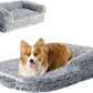 EHEYCIGA Foldable XL Dog Bed, Faux Fur Fluffy Pet Couch Bed for Large Dogs, Orthopedic Calming Memory Foam Big Pet Bed, Washable Soft Pet Sofa Bed with Non-Slip Bottom, Grey, 46"x34"x6.5"