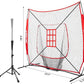 7'X7' Baseball Softball Practice Net,Pitching Net,Batting Net,with Baseball Tee,Bonus Strike Zone and Bow Frame,for Hitting,Pitching, Catching