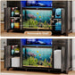 75 Gallon Fish Tank Stand with LED Light & Power Outlets, 55-75 Gallon Heavy Duty Metal Aquarium Stand with Drawers & Barn Doors, Cabinet for 2 Fish Tank Accessories Storage, Dark Oak