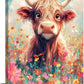 Highland Cow Wall Art Canvas Flower Cattle Wall Decor Prints Framed Painting Animal Pictures Gifts Artwork for Bathroom Living Dining Kitchen 16"x24"