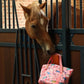 Harrison Howard Horse Grooming Kit 11-Piece Equine Care Series Horse Brush Sets with Organizer Tote Bag Tack Room Supplies Shedding Grooming Massaging Tools Pink Brushstroke Ponies