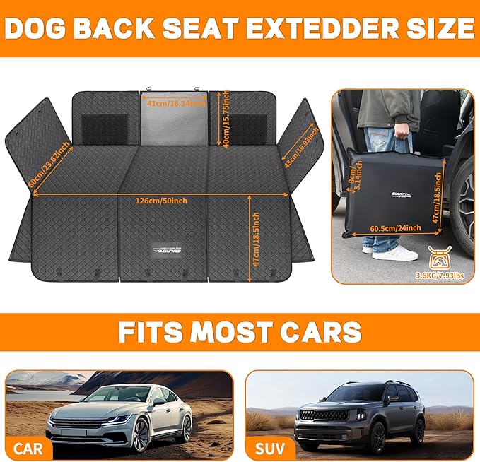 Back Seat Extender for Dogs,Waterproof Dog Car Seat Cover Protector with Mesh Window,Large Space Hammock for Car SUV Truck Dog Travel
