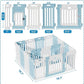 2 Room Dog Playpen with Door,DIY Shape Combination Puppy Pen,16-Panel+2 Link Piece+Large Door+Small Door,25.5" H Dog Fence,Non-Slip&Secure Pet Gate,Easy to Assemble,Blue+White