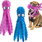 Alphatool Squeaky Dog Toys - 2pcs Soft Plush Chew Crinkle Puppy Toys to Keep Them Busy, Octopus No Stuffing Interactive Essentials for Teething Small Medium Pets Dogs Gifts