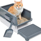 iPrimio Premium Stainless Cat Litter Box for Easy Cleanup - Durable and High Sides Stainless Steel Litter Box with Step Scoop - Mat Elevated for Cats - Scratch and Bite Proof - Dark Grey
