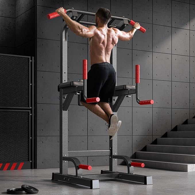 SogesPower Power Tower Pull Up Bar Station Multi-Function Pull Up Bar Stand for Home Gym, Adjustable Height Pull Up Dip Station Dip Bar Strength Training Fitness Equipment,Up to 500LBS