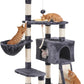 Heybly Cat Tree, Cat Tower for Indoor Cats with Scratching Board, Multi-Level Cat Furniture Condo with Feeding Bowl, Smoky Gray HCT010G