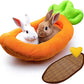 Rabbit Bed,Thick&Soft Bunny Bed with Removable Cushion,Machine Washable with Rattan Mat & Heart Decor,Cozy Warm Small Animal Sleeping Beds (Carrot Shape-L)