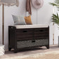 Storage Bench with Removable Basket 2 Drawers Fully Assembled Acacia Wood Shoe Bench Standing Shoe Rack Removable Cushion for Living Room, Entrance Hallway, No Assembly Required Espresso