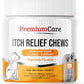 PREMIUM CARE Itch Relief for Dogs - 120 Allergy Chews for Dogs - Anti Itch Seasonal Support for Pets Itchy Skin Relief Skin Health Support with Colostrum, Vitamin C, Omega and Bee Pollen