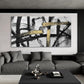Abstract Living Room Wall Art - Large Black and White Gold Abstract Lines Bedroom Wall Decor Ink Dancing Canvas Prints Paintings for Dining Room Office Room Home Decor 29x58IN