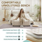 Ottoman with Storage, Tufted Storage Bench for Bedroom, 48" Fabrics End of Bed Bench, Upholstered Entryway Shoe Benches with Rolled Arm & Inner Zipper, Window Ottomans Chest without Rivets, Beige