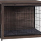DWANTON Dog Crate Furniture with Cushion, Wooden Kennel Table with Double Doors, Indoor Dog House, Medium Size, 32.5" L, Dark Gray