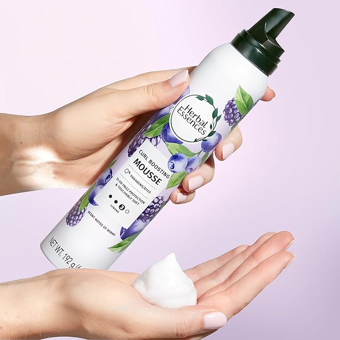 Herbal Essences Curl Boosting Mousse, Frizz Control for Curly & Wavy Hair, Long-Lasting Hold with Berry Scent, Paraben & Dye-Free, Cruelty-Free, 6.8 Fl Oz Each, 3 Pack