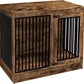 Rustic Brown Heavy Duty Furniture Dog Crate, Wood and Metal Kennel Cage, Pet House End Table with Drawer and Pull-Out Design, Dog Home for Indoor use, Large Size