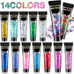 AROIC 14 Colors Body Glitter, Face & Hair Glitter Gel Set for Festival, Eye Shimmer for Women Glow in The Dark Rave Accessories Party Supplies, Face Paint Hair/Cheek/Eyelid Sparkle Makeup(18ml/Tube)