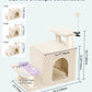 Happi N Pets Dog Stairs with Cat Scratching Post & Large Condo, Stable Pet Steps for High Beds Couch, 3 Combinations Cat Ramp Tree Tower for Cats or Small Dogs, Removable Cushion & Bonus Toy, Beige