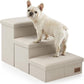 Dog Stairs with Storage, 3-Step Wider Sturdy Dog Steps for Small/Medium/Large Dogs and Older Cats, Folding Doggie Ramp for Bed/Couch/Car Hold Up to 180 lbs (16.7" H, Beige)