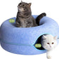 CATTASAURUS Peekaboo Cat Cave for Multiple & Large Cats Up to 30-45 Lbs, Scratch Detachable & Washable Tunnel Bed, Comfy Donut Cat Cave (Blue, Large)