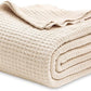 Bedsure 100% Cotton Blanket Twin XL Size for College Dorm - Breathable and Soft, Waffle Weave Twin Blanket for Summer, Dorm Room Essentials, Yellowish Cream, 66x90 inches