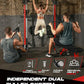 Folding Power Rack, Wall Mounted Squat Rack with Dual Independent Pulley System, Multi-Function Power Cage with 5 Adjustable Function Modes, Power Rack Trainer for Space Saving Home Gym