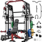 Mikolo Smith Machine, 2200lbs Squat Rack with LAT-Pull Down System & Cable Crossover Machine, Training Equipment with Leg Hold-Down Attachment