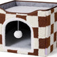 Lesure Indoor Cat Beds Kitten House - Large Cat Cave for Pet Cube with Fluffy Ball Hanging, Foldable Small Animal Hideaway, 16.5x16.5x13 inches, Brown Checks