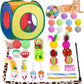 Retro Shaw Cat Toys Bundle 33 Pack, Interactive Kitten Toys for Indoor Cats Kitty with Collapsible Play Tunnel Tube Tent Feather Wand Teaser Bell Fuzzy Ball Springs Mouse Toy