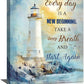 Ocean Lighthouse Pictures Wall Art, Coastal Nautical Bathroom Wall Decor Every Day is a New Beginning Motivational Quote Framed Painting Canvas Artwork for Bedroom Living Room Decorations 16"L x 12"W