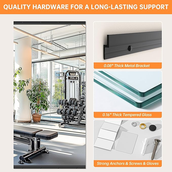 Hasipu 71''x36'' Home Gym Mirror Large Full Length Wall Mounted Full Body Mirror for Yoga Dance Fitness Exercise Studio Bedroom Garage, Frameless Tempered Glass Workout Mirrors Black Rectangular