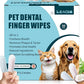 Dog Teeth Cleaning Wipes, Cat & Dog Toothbrush Brushing Kit, Dog Tooth Finger Dental Wipes to Remove Tartar & Plaque, Plant-Based Care Disposable Pet Wipes (50 Count, Uncented)