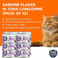 Sardine Flakes in Tuna Consommé, Canned Wet Cat Food Soup, 100% Mercury-Tested, Moist Can Fish, Grain-Free Protein, Non-GMO, 3oz, Pack of 12
