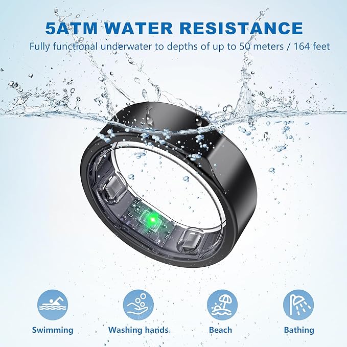Smart Ring for Women Men - Titanium Health Fitness Tracker Ring with Heart Rate, Step Counting, Calories, Sleep & Stress Monitor for iPhone and Android, No Subscription Fee (Black, 13)
