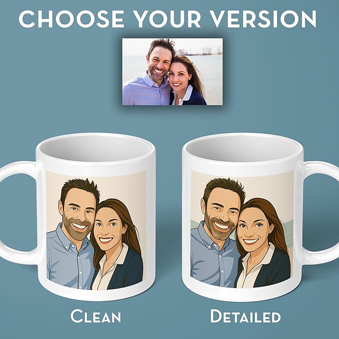 Personalized Coffee Mug, Custom Drawing Portrait Gift, Funny Customized Coffee Gift for Men & Women, Custom Mugs with Pictures, Teal 11oz Customized Ceramic Tea Cup