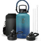 Trebo Insulated Water Bottle 64 oz, Half Gallon Metal Vacuum Water Jug with Handle and 3 Lids, Leakproof BPA-Free Water Flask for Gym Sports Hiking Travel, Keep Cold 48 Hours, Cyan Blue