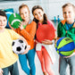 Deekin 4 Pcs Sport Balls Set for Kids Teens, Include Official Size 5 Basketball 4 Soccer 6 Football Playground Ball and Pump Sports Equipment Bag Recess Equipment Sport for Students(Navy Blue, Green)