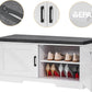 2-Tier Storage Bench, Shoe Bench with Padded Seat Cushion, Entryway Bench with 2 Barn Doors, Adjustable Shelf, 13.8" D x 39.4" W x 17.7" H, for Entryway, Living Room, Bedroom, White